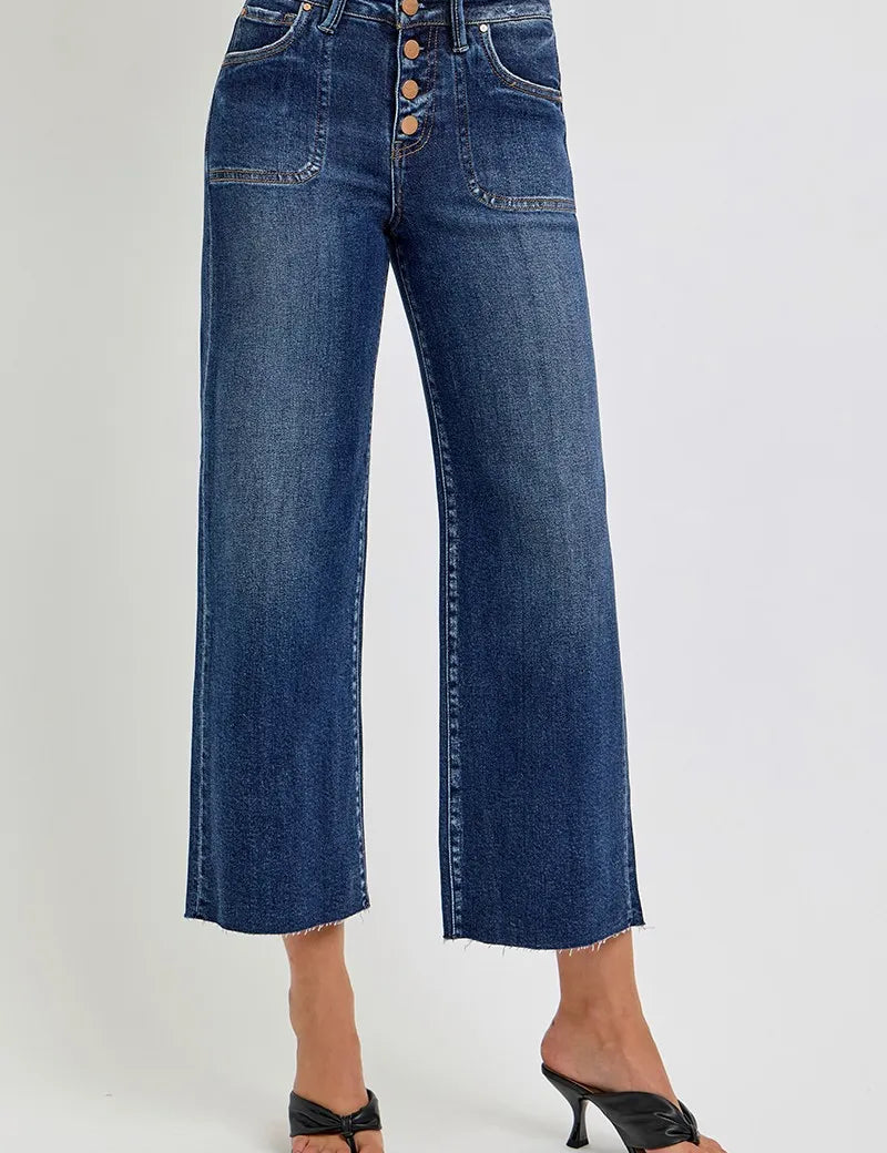 RISEN Full Size High Rise Crop Wide Button Up Jeans Plus Size | Jeans Daverri Fashions
