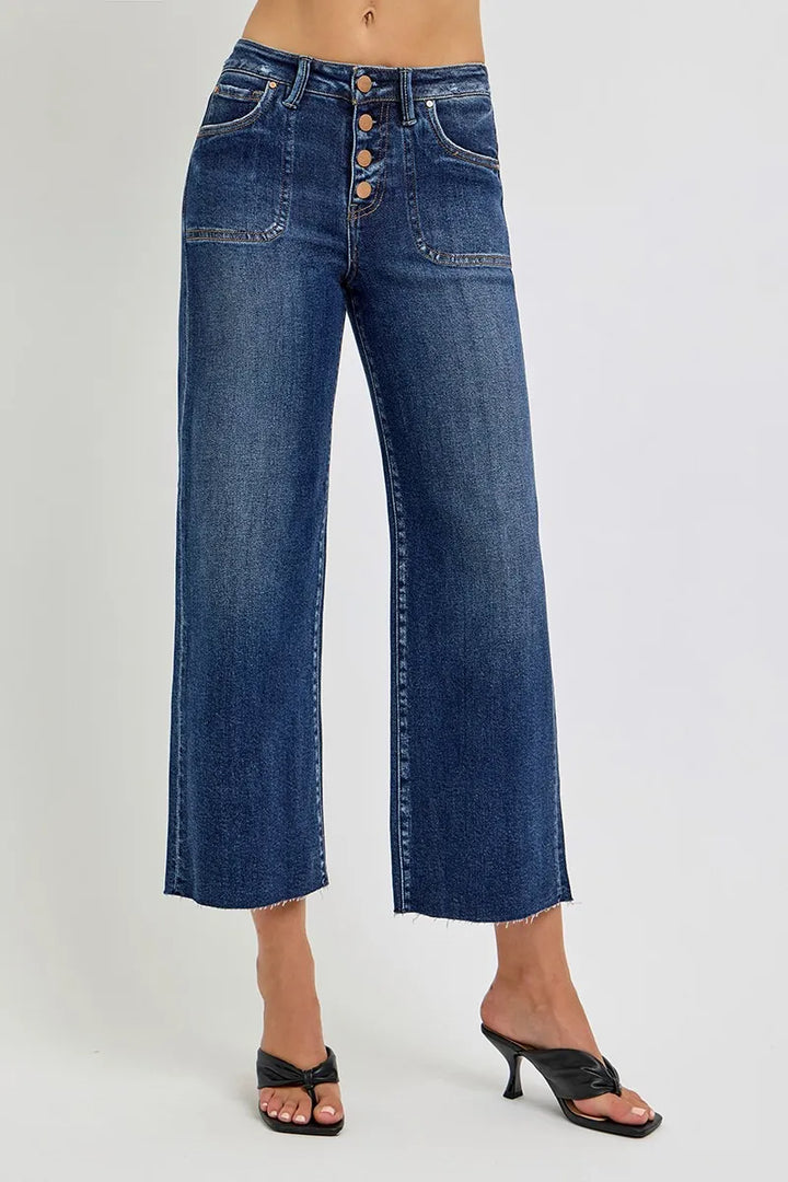 RISEN Full Size High Rise Crop Wide Button Up Jeans Plus Size Jeans