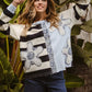 BiBi Patchwork Striped Round Neck Sweatshirt with floral appliques