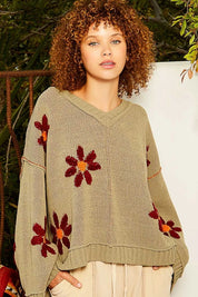 Olive M POL V-Neck Floral Pattern Chenille Sweater | Sweaters Daverri Fashions