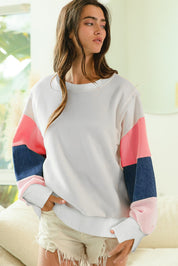 White French Terry Color Block Long Sleeve Top | Sweatshirts Daverri Fashions