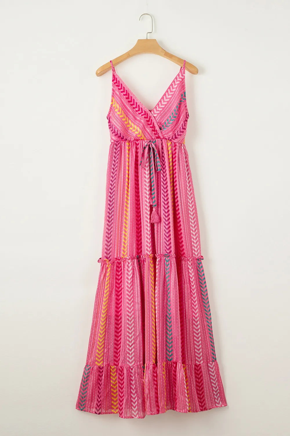 Daverri printed surplice maxi cami dress in vibrant pink stripes