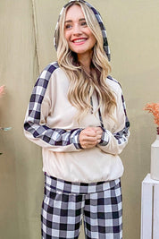 And The Why Drawstring Hooded Top and Plaid Pants Lounge Set | Outfit Sets Daverri Fashions