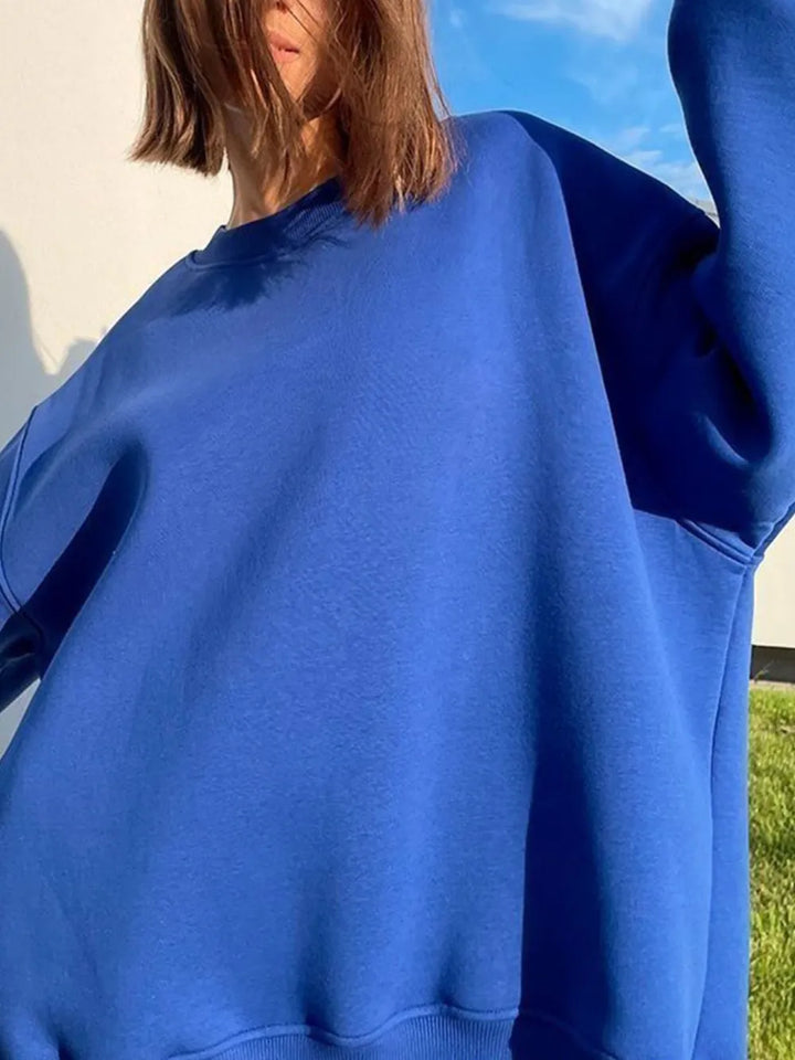 Round Neck Dropped Shoulder Long Sleeve Sweatshirt | Sweatshirts Daverri Fashions
