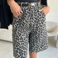 Leopard Print High-Waisted Denim Shorts - DAVERRI FASHIONS