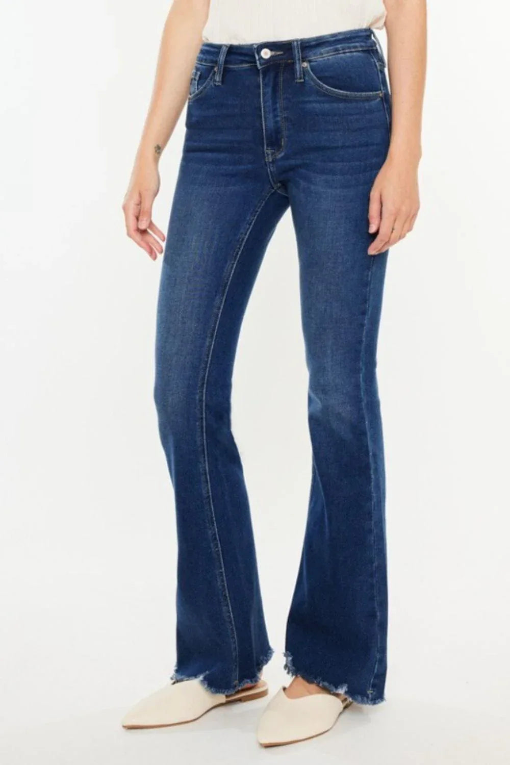 Kancan Cat's Whiskers Raw Hem Flare Jeans - DAVERRI FASHIONS