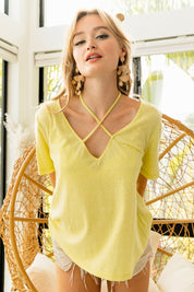 BiBi Tied Detail Short Sleeve T-Shirt Lemon