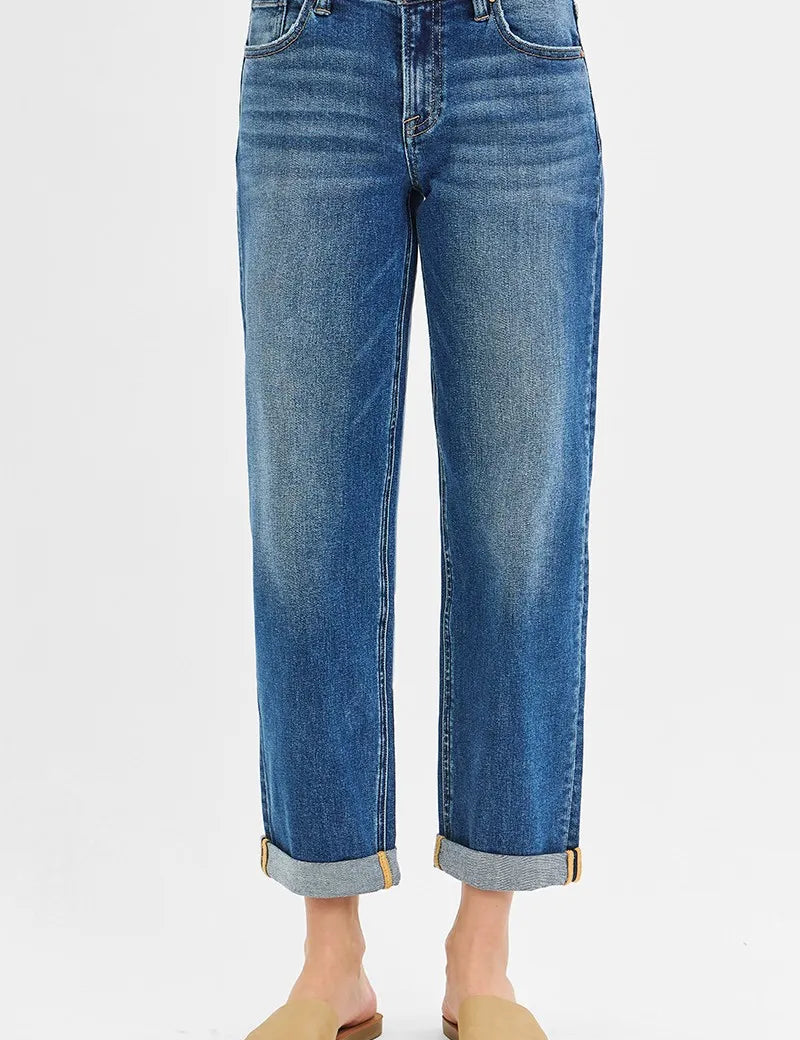 RISEN Full Size Mid Rise Boyfriend Roll Up Jeans Plus Size | Jeans Daverri Fashions