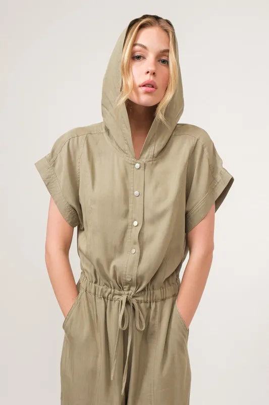 And The Why Washed Short Sleeve Hooded Jumpsuit Jumpsuits