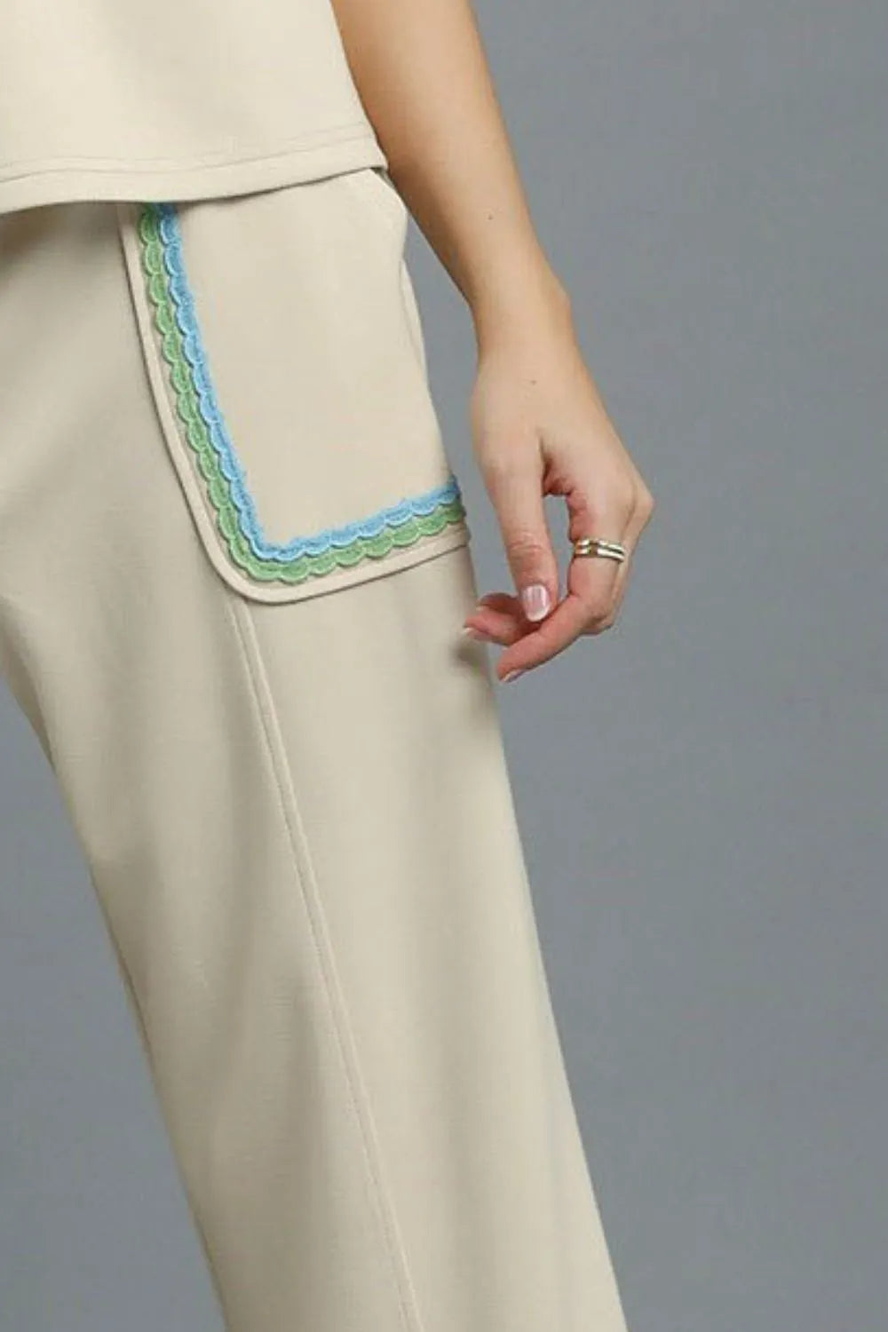 Umgee Drawstring Wide Leg Pants with Scallop Trim Detail | Pants Daverri Fashions