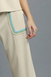 Umgee Drawstring Wide Leg Pants with Scallop Trim Detail | Pants Daverri Fashions