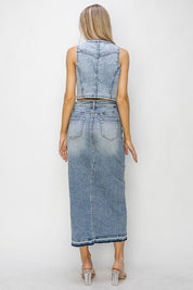 RISEN Button Down Crop Denim Vest