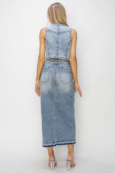 RISEN Button Down Crop Denim Vest