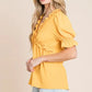 Lime 'N' Chili Solid Ruffled Deep V-Neck Puff Sleeve Babydoll Top - DAVERRI FASHIONS