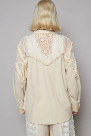 POL Lace Patchwork Button Up Shacket | Shackets Daverri Fashions