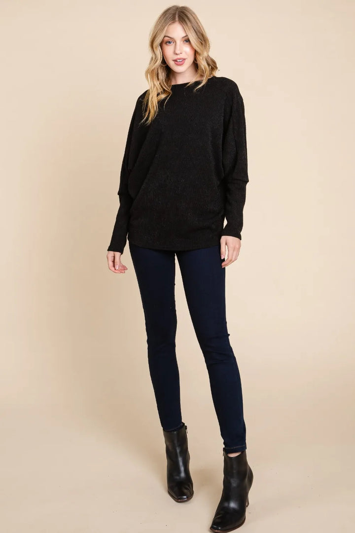 BOMBOM Drop Shoulder Long Sleeve Knit Top | Knit Tops Daverri Fashions