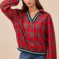 BiBi Christmas Plaid Collared Top with Ruffled Detail - DAVERRI FASHIONS