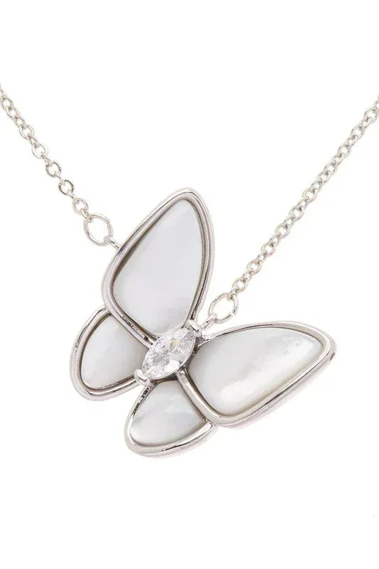 MOP Butterfly Pendant Necklace - DAVERRI FASHIONS