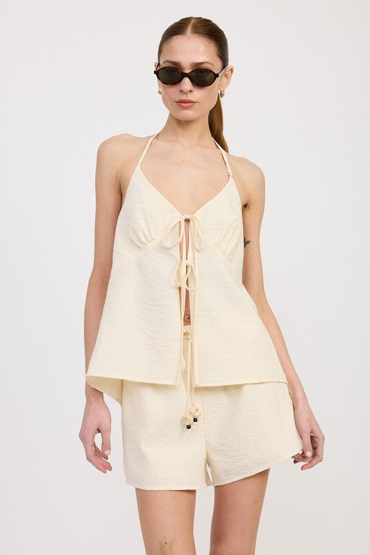 HALTER NECK TOP WITH BACK TIE IVORY