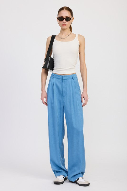 HIGH WAIST WIDE LEG TROUSERS WITH FRONT PLEATS