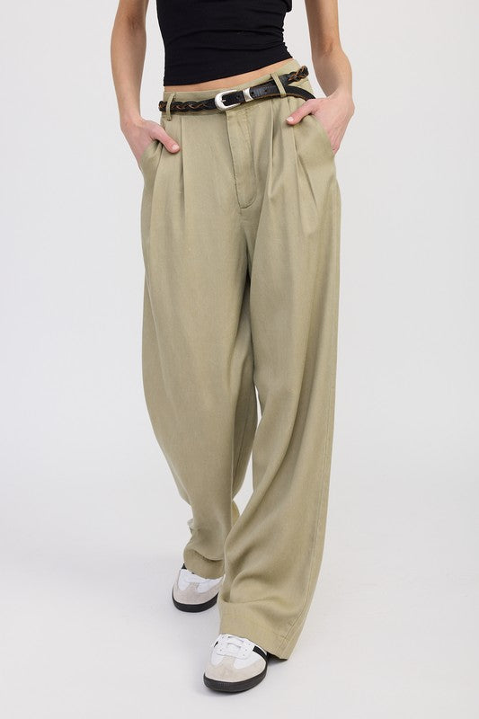 HIGH WAIST WIDE LEG TROUSERS WITH FRONT PLEATS