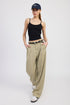 HIGH WAIST WIDE LEG TROUSERS WITH FRONT PLEATS WASHED TAN