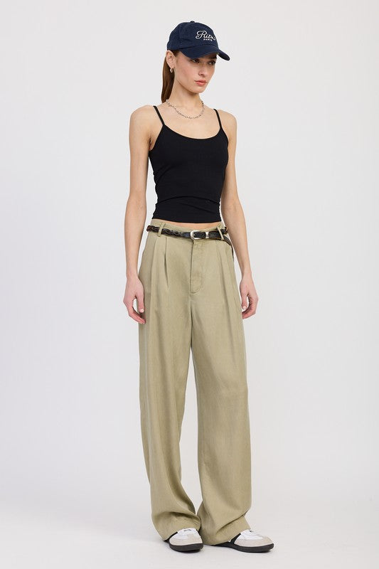 HIGH WAIST WIDE LEG TROUSERS WITH FRONT PLEATS