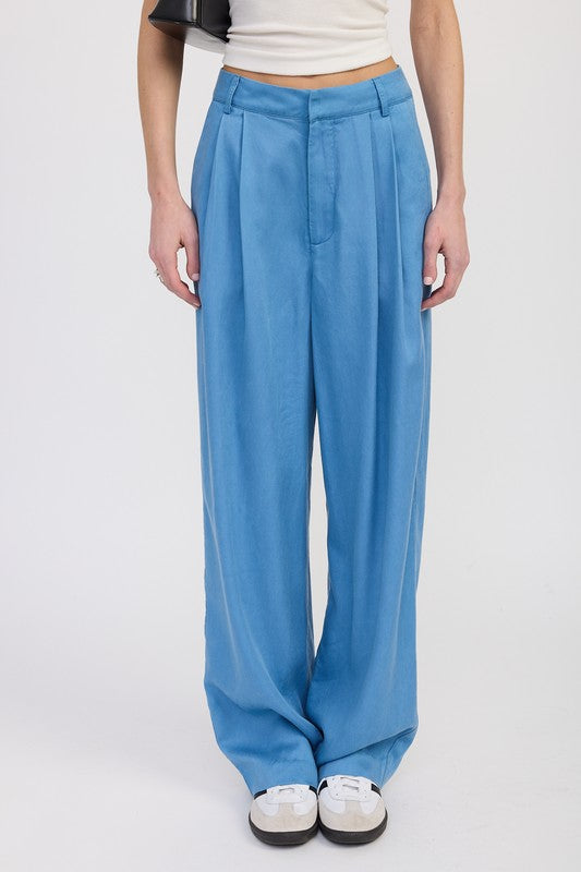 HIGH WAIST WIDE LEG TROUSERS WITH FRONT PLEATS