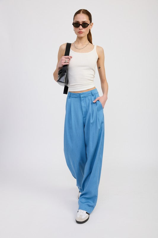 HIGH WAIST WIDE LEG TROUSERS WITH FRONT PLEATS