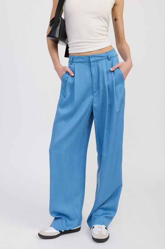 HIGH WAIST WIDE LEG TROUSERS WITH FRONT PLEATS