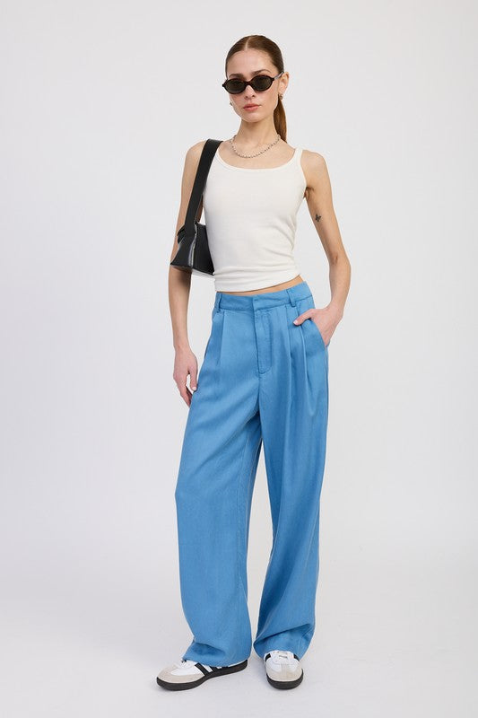 HIGH WAIST WIDE LEG TROUSERS WITH FRONT PLEATS
