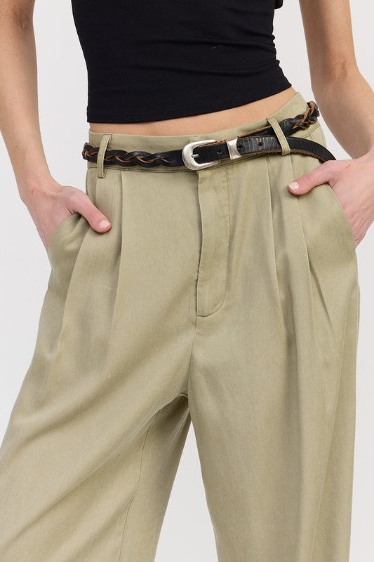 HIGH WAIST WIDE LEG TROUSERS WITH FRONT PLEATS