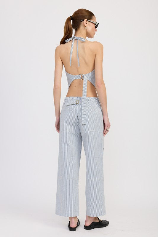 CINCHED TWILL PANTS WITH WIDE LEG