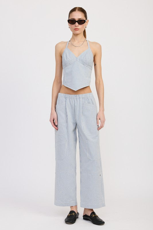 CINCHED TWILL PANTS WITH WIDE LEG