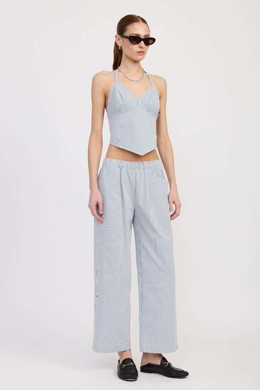 CINCHED TWILL PANTS WITH WIDE LEG