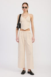 CINCHED TWILL PANTS WITH WIDE LEG | Pants Daverri Fashions