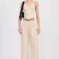 CINCHED TWILL PANTS WITH WIDE LEG