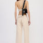 CINCHED TWILL PANTS WITH WIDE LEG