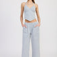 CINCHED TWILL PANTS WITH WIDE LEG