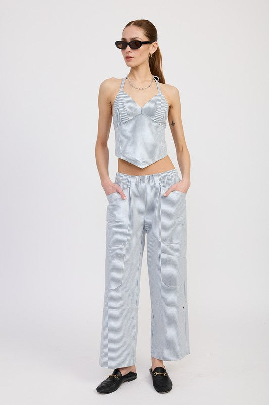 CINCHED TWILL PANTS WITH WIDE LEG