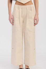 CINCHED TWILL PANTS WITH WIDE LEG | Pants Daverri Fashions