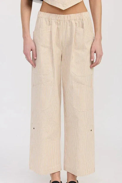 CINCHED TWILL PANTS WITH WIDE LEG - DAVERRI FASHIONS