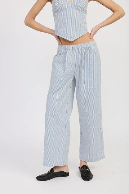 CINCHED TWILL PANTS WITH WIDE LEG - DAVERRI FASHIONS