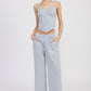 CINCHED TWILL PANTS WITH WIDE LEG SKY BLUE STRIPE