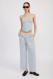 CINCHED TWILL PANTS WITH WIDE LEG - DAVERRI FASHIONS