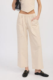 CINCHED TWILL PANTS WITH WIDE LEG | Pants Daverri Fashions