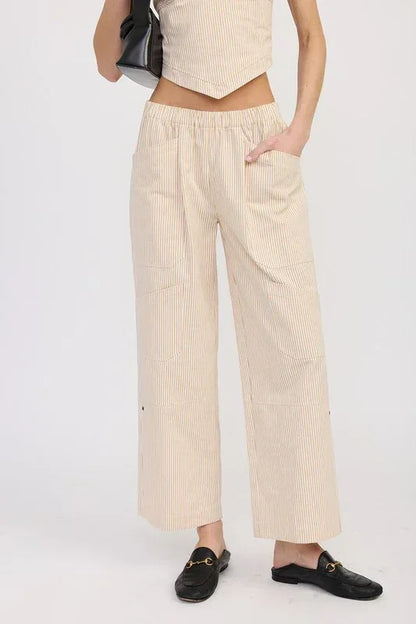 CINCHED TWILL PANTS WITH WIDE LEG - DAVERRI FASHIONS