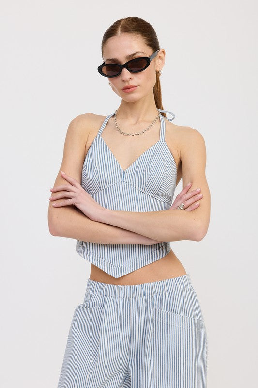 CINCHED TWILL PANTS WITH WIDE LEG