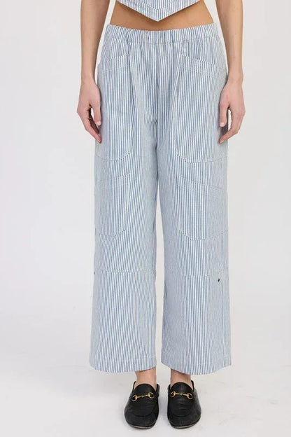 CINCHED TWILL PANTS WITH WIDE LEG - DAVERRI FASHIONS