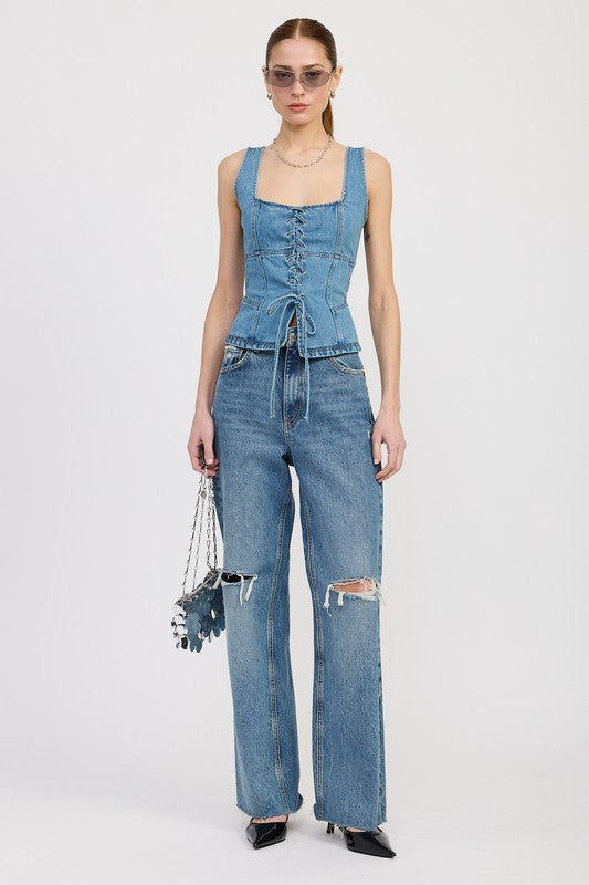 DENIM LACE UP BUSTIER TOP Tops